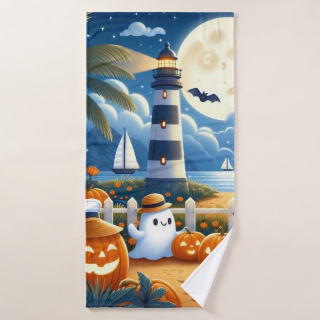 Cute, Nautical/coastal Halloween ghost/pumpkins Bath Towel (Bath Towel)