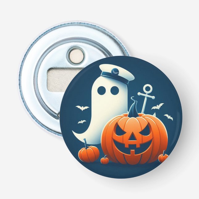 Cute, Nautical/coastal Halloween ghost/pumpkins Bottle Opener (Front)