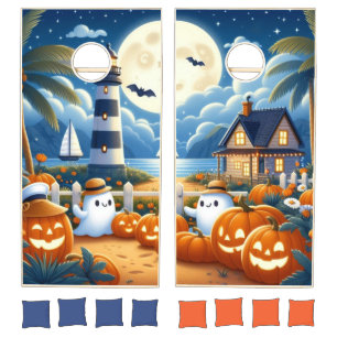 Cute, Nautical/coastal Halloween ghost/pumpkins Cornhole Set