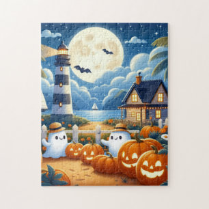 Cute, Nautical/coastal Halloween ghost/pumpkins Jigsaw Puzzle