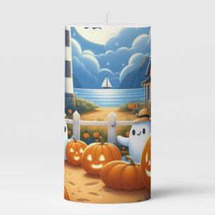 Cute, Nautical/coastal Halloween ghost/pumpkins Pillar Candle