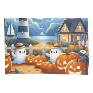 Cute, Nautical/coastal Halloween ghost/pumpkins Pillow Case