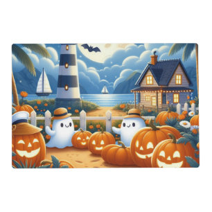 Cute, Nautical/coastal Halloween ghost/pumpkins Placemat
