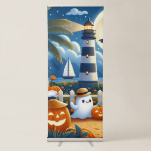 Cute, Nautical/coastal Halloween ghost/pumpkins Retractable Banner