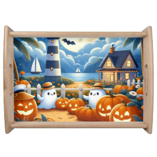 Cute, Nautical/coastal Halloween ghost/pumpkins Serving Tray