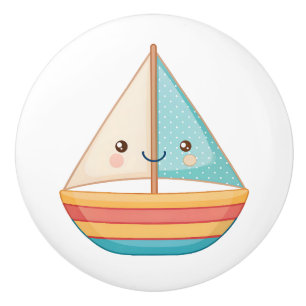 Cute Nautical Colorful Sailboat Ceramic Knob