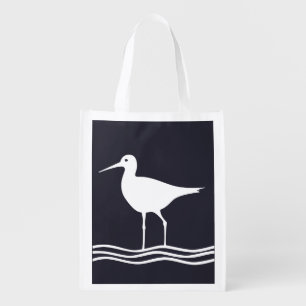 cute nautical CRANE BIRD   Grocery Bag