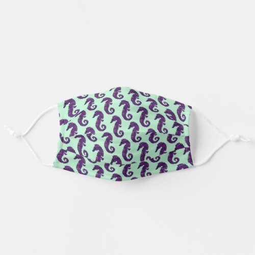 Cute Nautical Green and Purple Seahorse Pattern Adult Cloth Face Mask