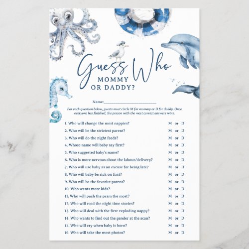Cute Nautical Guess Who Baby Shower Game Flyer