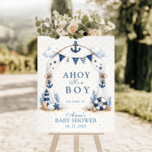 Cute Nautical Lifebuoy Seashell Ahoy It's a Boy
