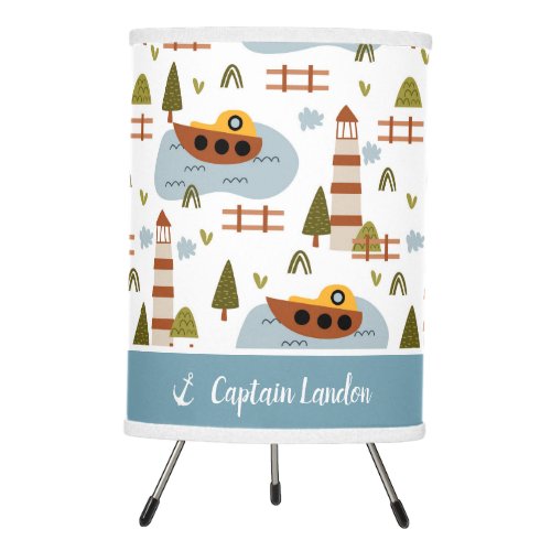 Cute Nautical Lighthouse and Boat Kid Pattern Tripod Lamp