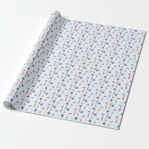 Cute Nautical Lighthouse Ship and Sea Gull Blue Wrapping Paper