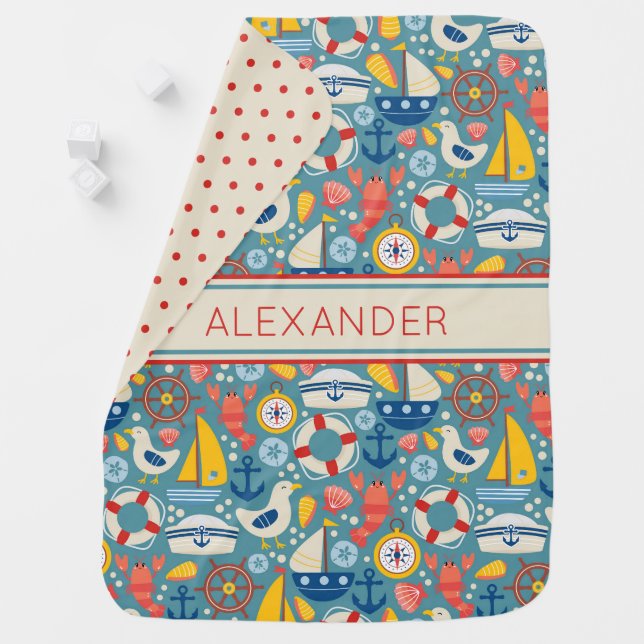 Cute Nautical Marine Sea Life Personalized Baby Blanket (In Situ)