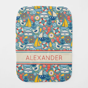 Cute Nautical Marine Sea Life Personalized Baby Burp Cloth