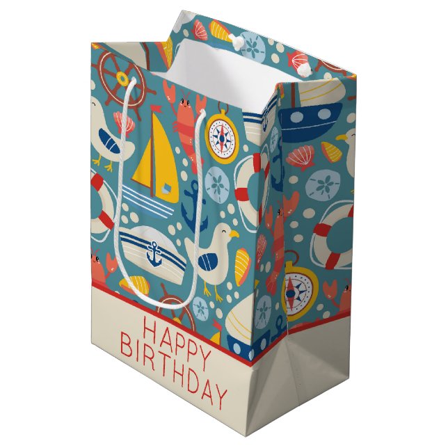 Cute Nautical Marine Sea Life Personalized Medium Gift Bag (Front Angled)
