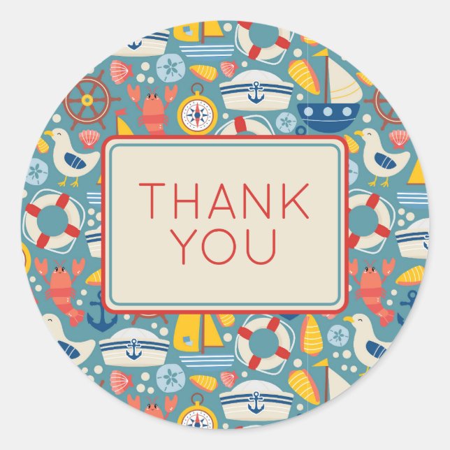 Cute Nautical Marine Sea Life Thank You Classic Round Sticker (Front)