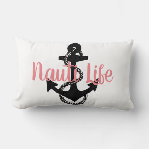 cute nautical NAUTI LIFE with anchor Lumbar Pillow