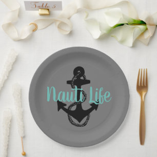 cute nautical NAUTI LIFE with anchor Paper Plate