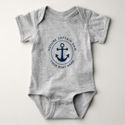 Cute Nautical Navy Anchor Rope Custom Boat Name Baby Bodysuit