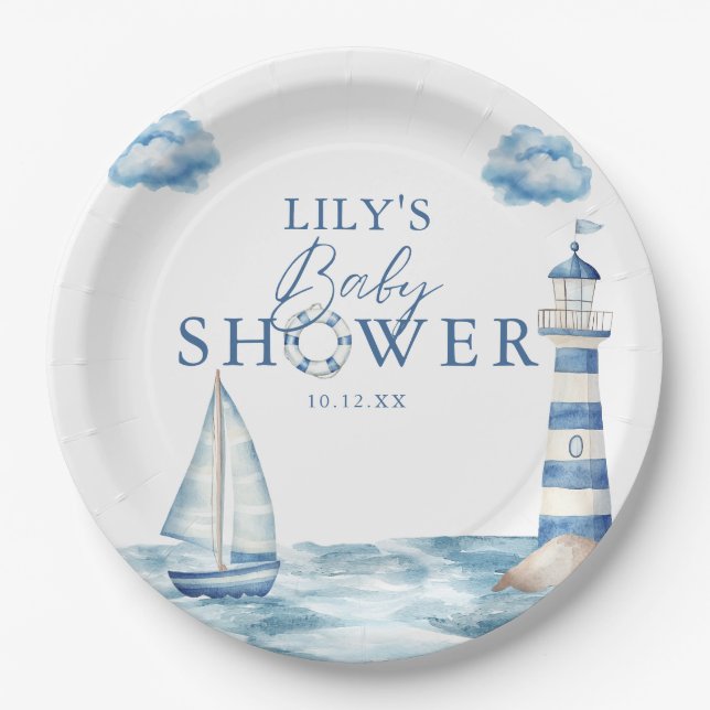Cute Nautical Ocean Baby Shower Paper Plates (Front)