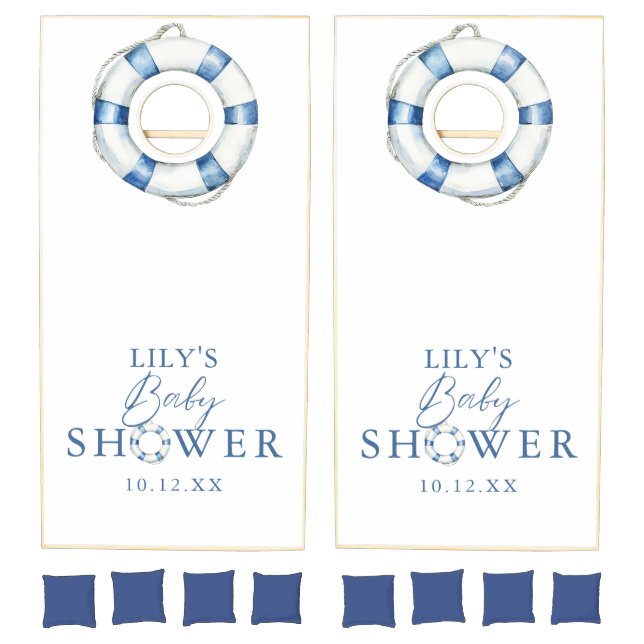 Cute Nautical Ocean Lifebuoy Baby Shower Cornhole Set (Set)
