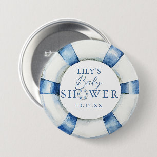 Cute Nautical Ocean Lifebuoy Baby Shower Favor Button