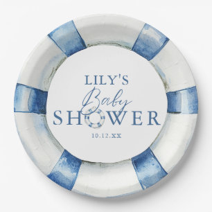 Cute Nautical Ocean Lifebuoy Baby Shower Paper Plates