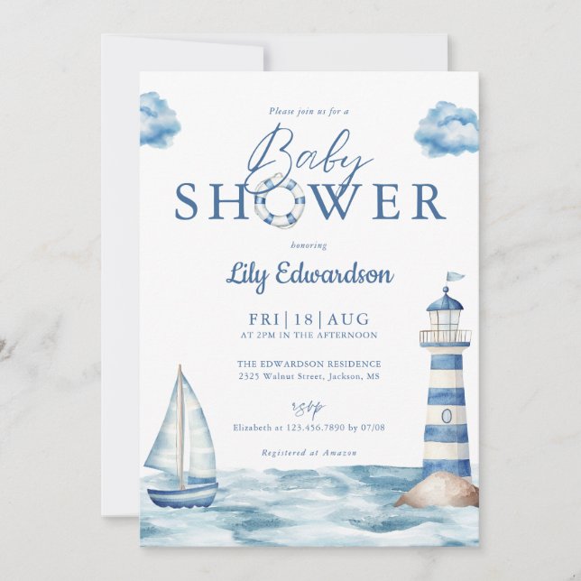 Cute Nautical Ocean Monogram Baby Shower Invitation (Front)