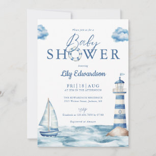 Cute Nautical Ocean Monogram Baby Shower Invitation