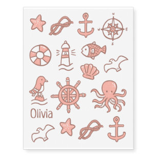 Cute Nautical Ocean Themed Doodles Kids Tattoo