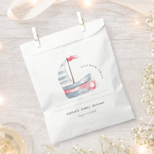 Cute Nautical Pastel Red Blue Sailboat Baby Shower Favor Bag
