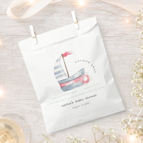 Cute Nautical Pastel Red Blue Sailboat Baby Shower Favor Bag