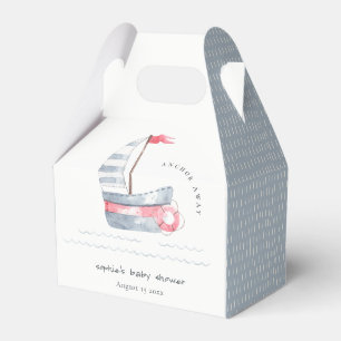 Cute Nautical Pastel Red Blue Sailboat Baby Shower Favor Boxes