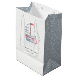 Cute Nautical Pastel Red Blue Sailboat Baby Shower Medium Gift Bag