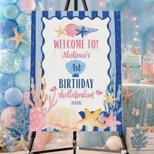 Cute Nautical Pink Under The Sea Birthday Party  Foam Board