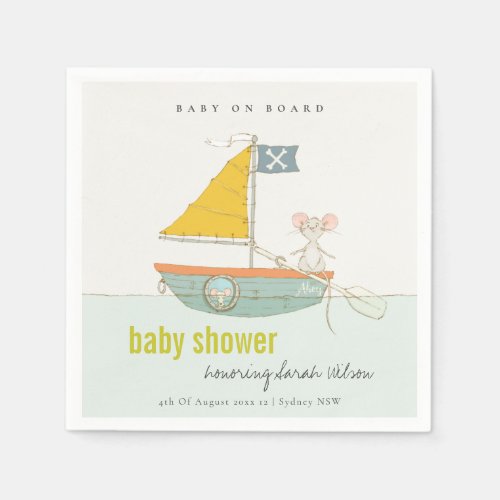 Cute Nautical Pirate Mouse Sailboat Baby Shower Napkins