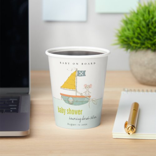 Cute Nautical Pirate Mouse Sailboat Baby Shower Paper Cups
