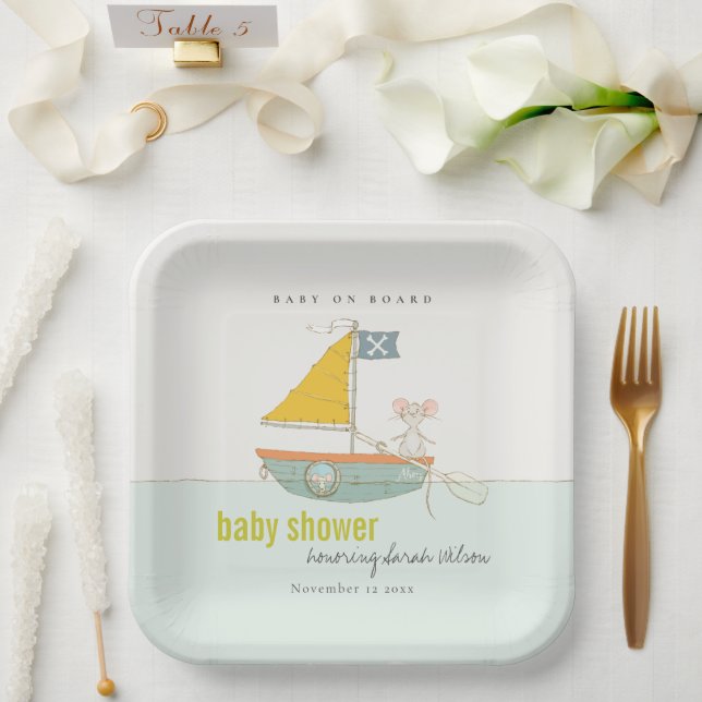 Cute Nautical Pirate Mouse Sailboat Baby Shower Paper Plates (Wedding)