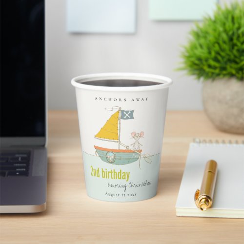 Cute Nautical Pirate Sailboat Any Age Birthday Paper Cups