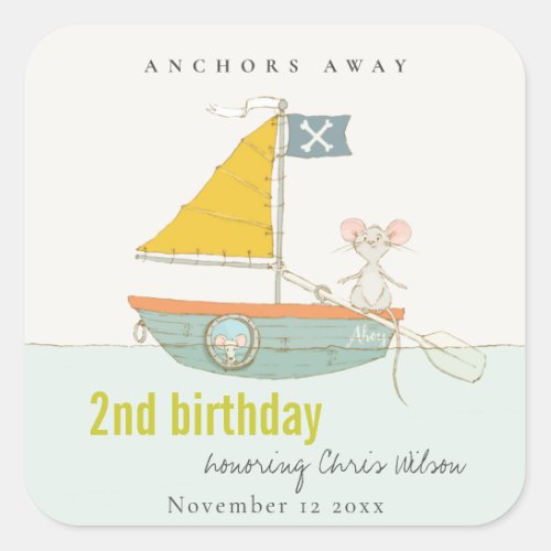 Cute Nautical Pirate Sailboat Any Age Birthday Square Sticker