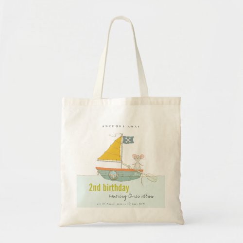 Cute Nautical Pirate Sailboat Any Age Birthday Tote Bag