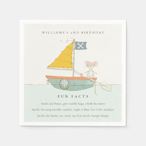 Cute Nautical Pirate Sailboat Fun Facts Birthday Napkins