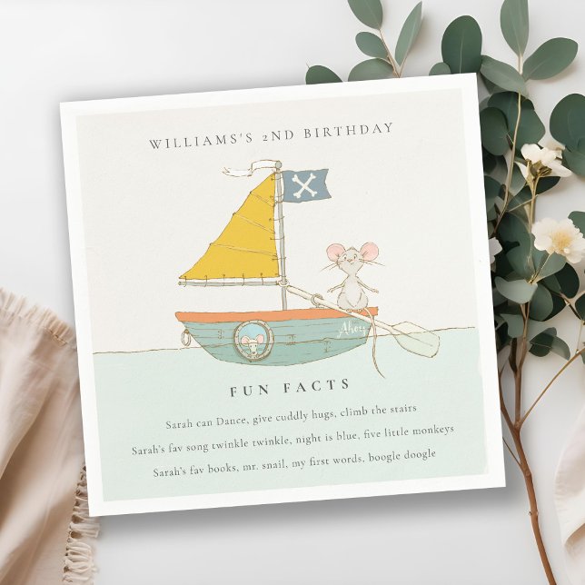 Cute Nautical Pirate Sailboat Fun Facts Birthday Napkins (Creator Uploaded)