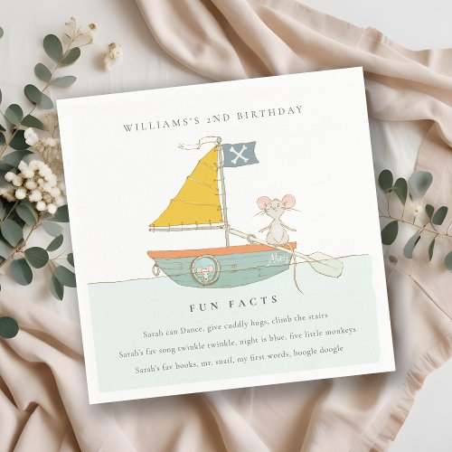 Cute Nautical Pirate Sailboat Fun Facts Birthday Napkins