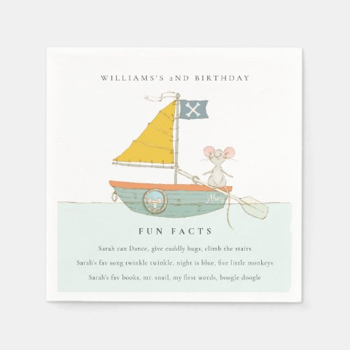 Cute Nautical Pirate Sailboat Fun Facts Birthday Napkins