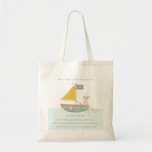 Cute Nautical Pirate Sailboat Fun Facts Birthday Tote Bag