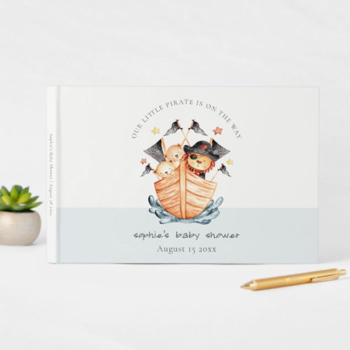 Cute Nautical Pirate Ship Lion Cub Baby Shower Guest Book