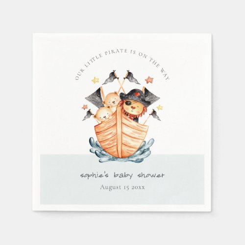 Cute Nautical Pirate Ship Lion Cub Baby Shower Napkins