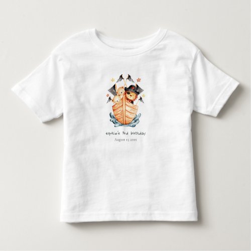 Cute Nautical Pirate Ship Lion Cub Kids Birthday Toddler T_shirt