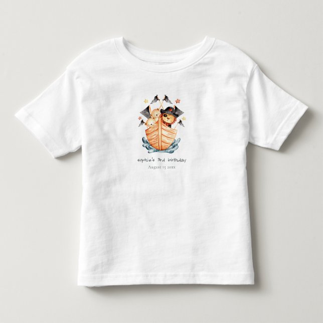 Cute Nautical Pirate Ship Lion Cub Kids Birthday Toddler T-shirt (Front)